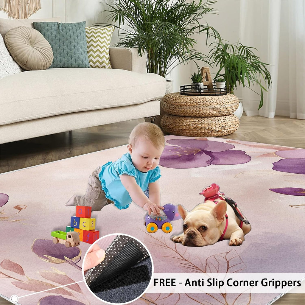 6x8 Flowers Area Rug - Blossoms Large Rugs for Living Room, Romantic Florals Carpet Area Rug for Girls Bedroom Kids Room Basement Office Classroom