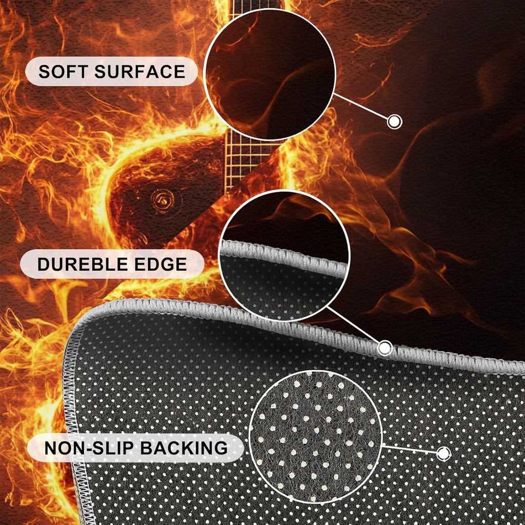 5x6 Flame Guitar Area Rug - Rock Instrument Area Rugs for Kitchen, Fire Effects Bedroom Area Rug Kids Low Pile Rug for Indoor Outdoor Hardwood Floors Home Decor