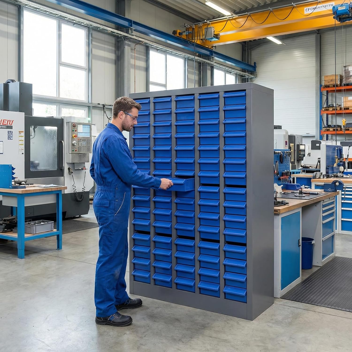 75 Drawers Parts Cabinet with Stainless Steel Frame & ABS Drawers, Bolt Organizer with 375 Dividers & Rear Stop Tabs, Nut and Bolt Bins for Garage Workshop Home
