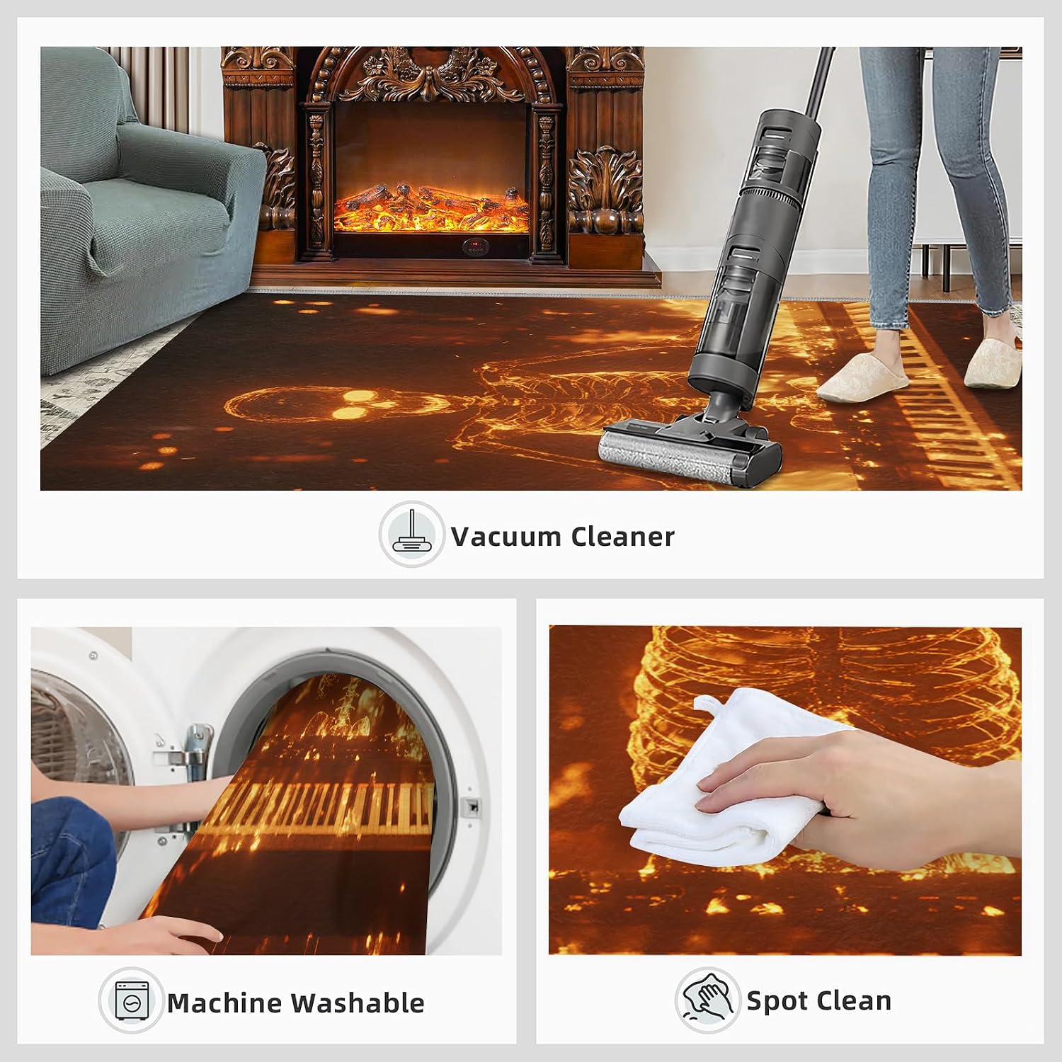 Guitar Rug & Home Decor - Flame Rugs for Living Room, Hip Hop Washable Rugs for Bedroom, Rock and Roll Carpet, Non Slip Indoor Guitar Area Rug & Music Room Decor 6x8 ft