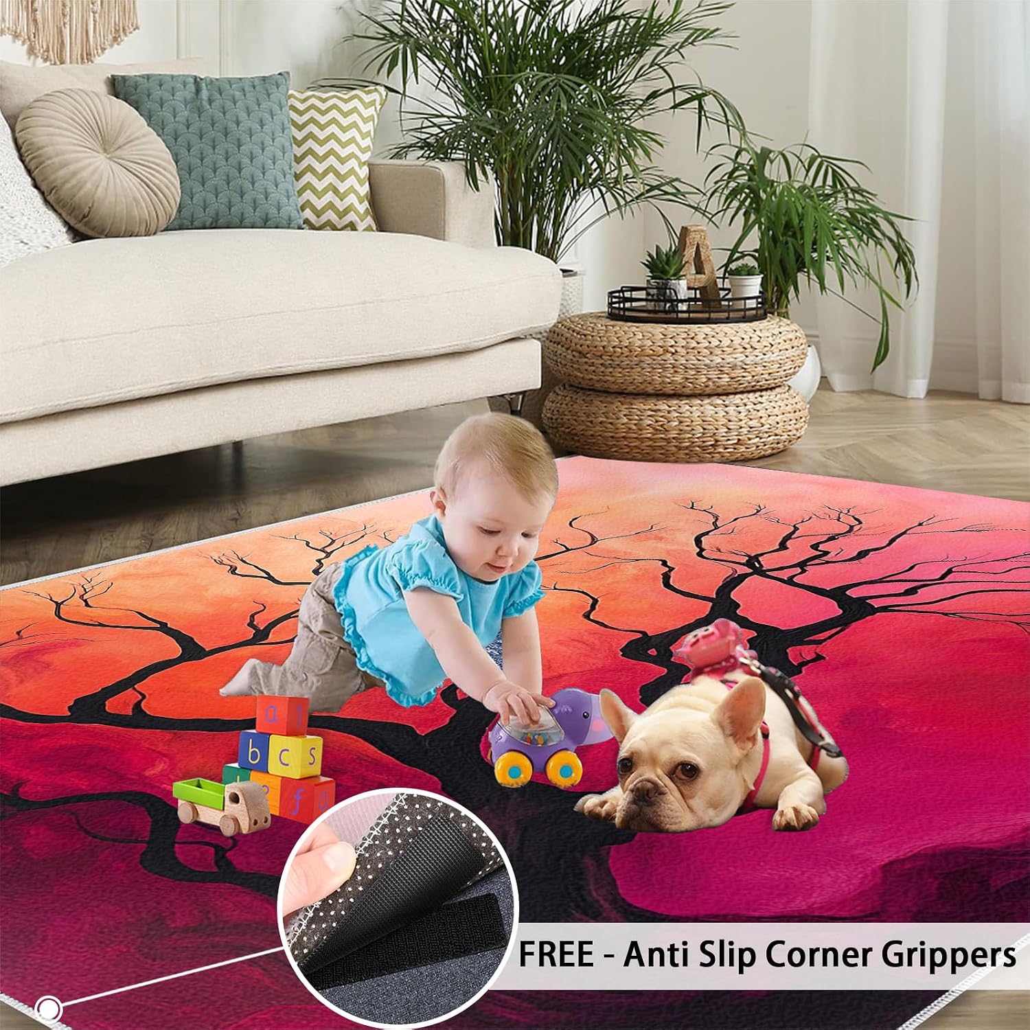 Dead Tree Rug 6x8, Abstract Tree Area Rug, Silhouette Rugs for Living Room, Washable Rugs for Bedroom, Non Slip Low Pile Floor Mats