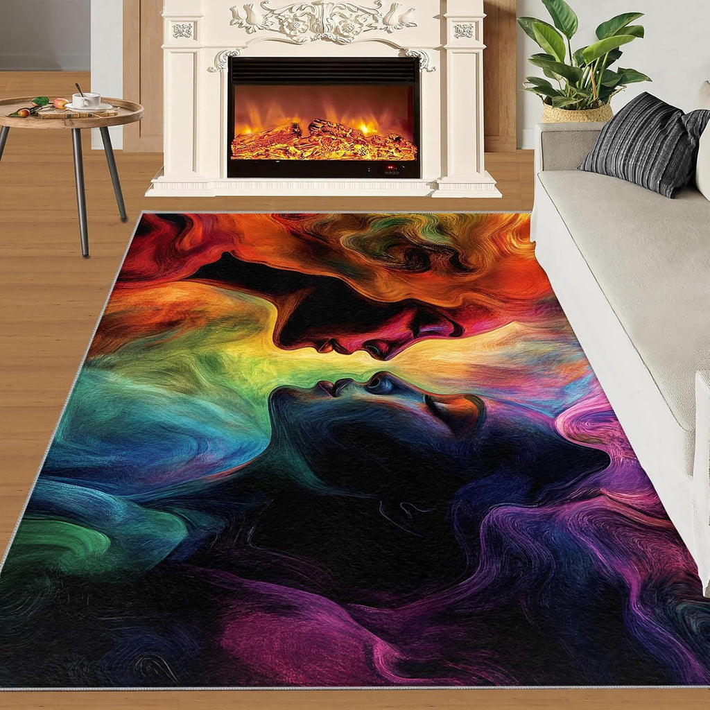Female Profile Rug - 6x8 Rug, Abstract Woman Area Rugs for Bedroom, Modern Rugs for Living Room, Woman Washable Mat, Art Carpet, Female Profile Home Decor & Gifts