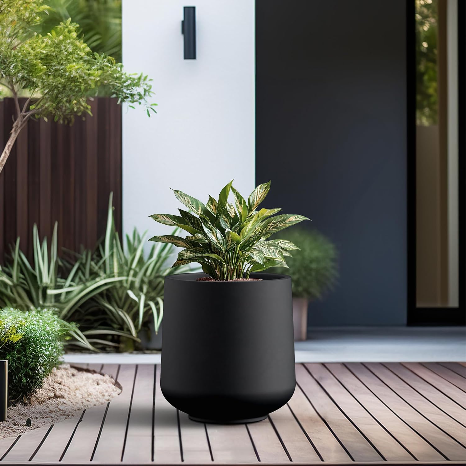 Kante 15.3' Dia Round Concrete Planter, Outdoor Indoor Large Plant Pots Containers with Drainage Hole and Rubber Plug for Home Garden Patio, Black