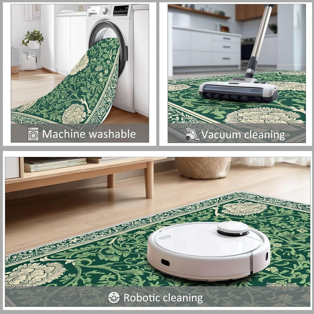 Geometric Plants Flowers Vines Print 5 x 7 ft Area Rugs for Living Room, Soft Washable Rugs for Bedroom Non Slip Moroccan Carpet, Stain Resistant Throw Carpet for Office Nursery Dining Room