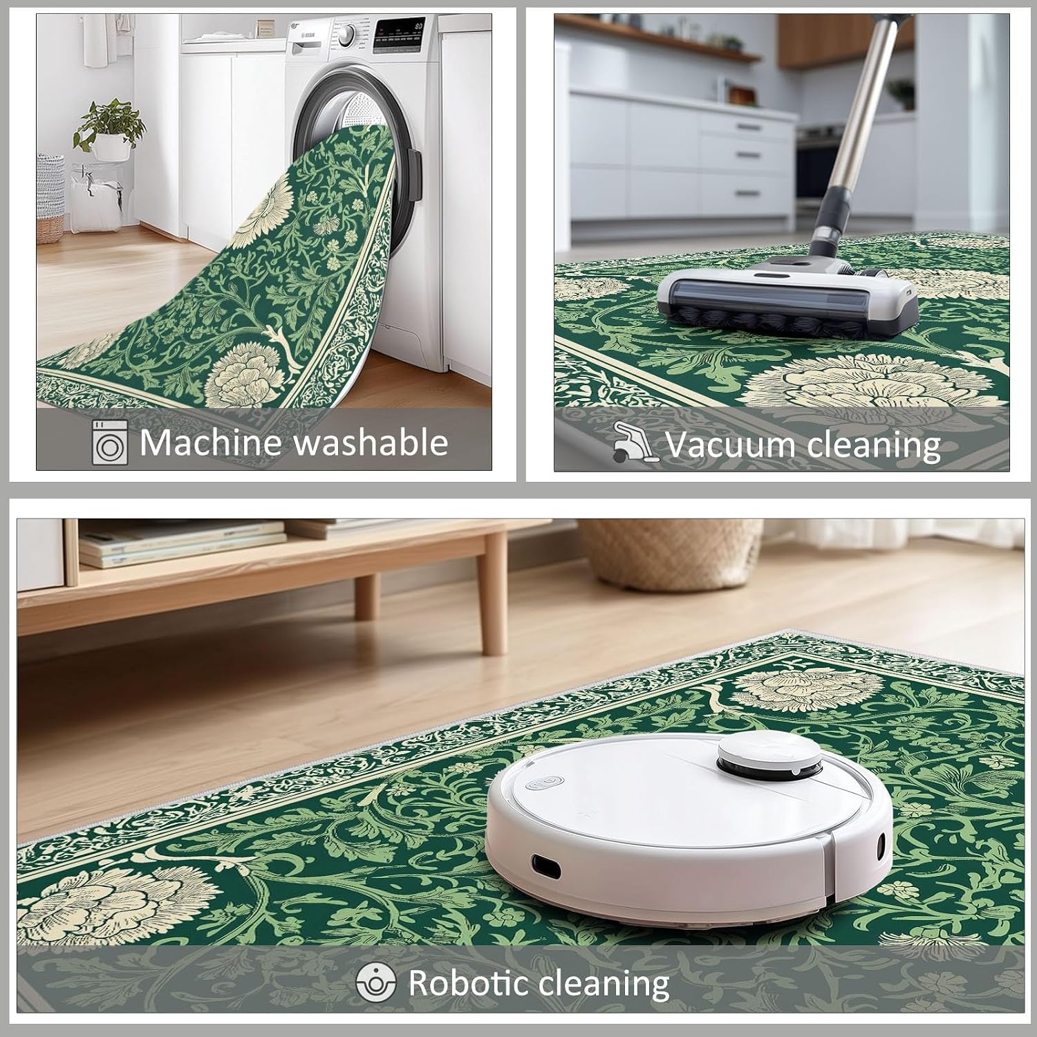 Geometric Plants Flowers Vines Print 5 x 7 ft Area Rugs for Living Room, Soft Washable Rugs for Bedroom Non Slip Moroccan Carpet, Stain Resistant Throw Carpet for Office Nursery Dining Room