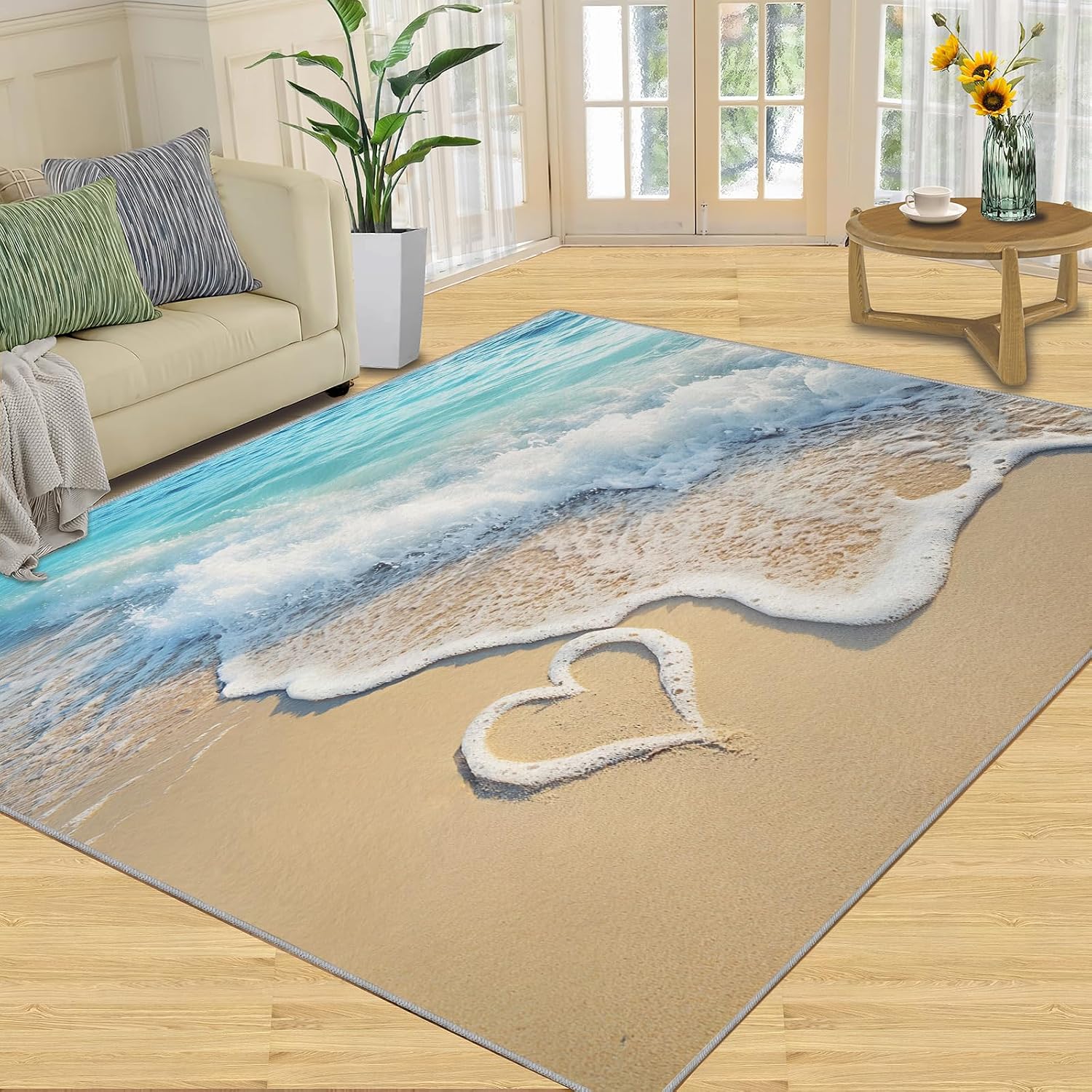 Beach Rug - 6x8 Rug, Blue Ocean Area Rugs for Bedroom, Coastal Rugs for Living Room, Sea Washable Mat, Tropical Carpet, Beach Home Decor & Gifts