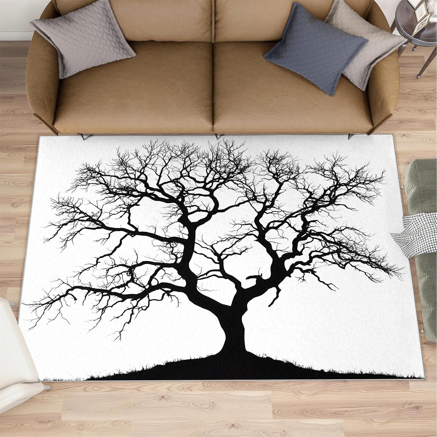 Dead Tree Rug 6x8, Branches Rugs for Bedroom, Tree Silhouette Area Rug, Home Decor Rugs for Living Room, Non-Slip Machine Washable Carpet