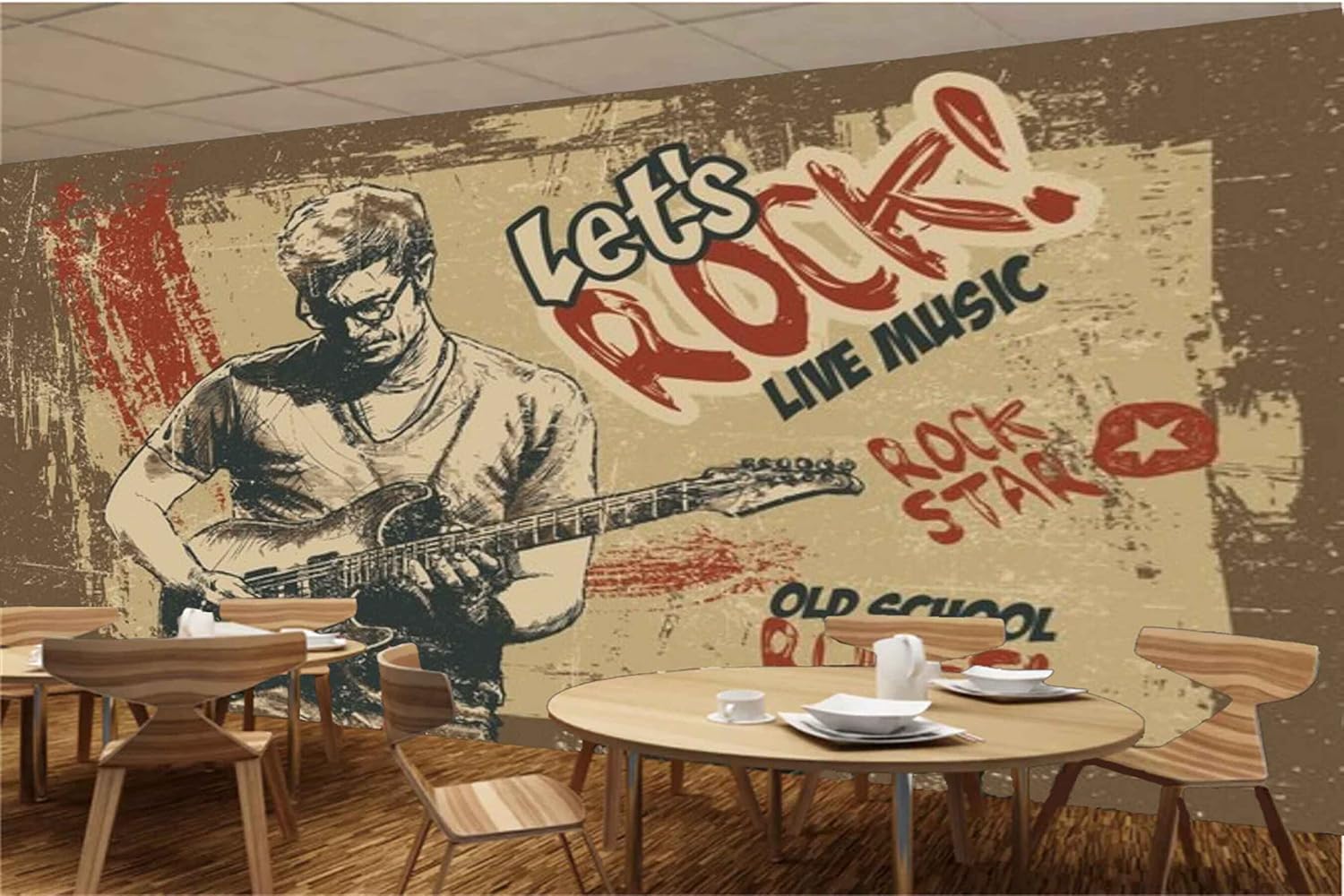 MWZ3522 Rock Music Live School Guitar Playing Boy HD 3D Wallpaper for Disco Club Karaoke[8 ft x 6 ft] / [244 cm x 183 cm]