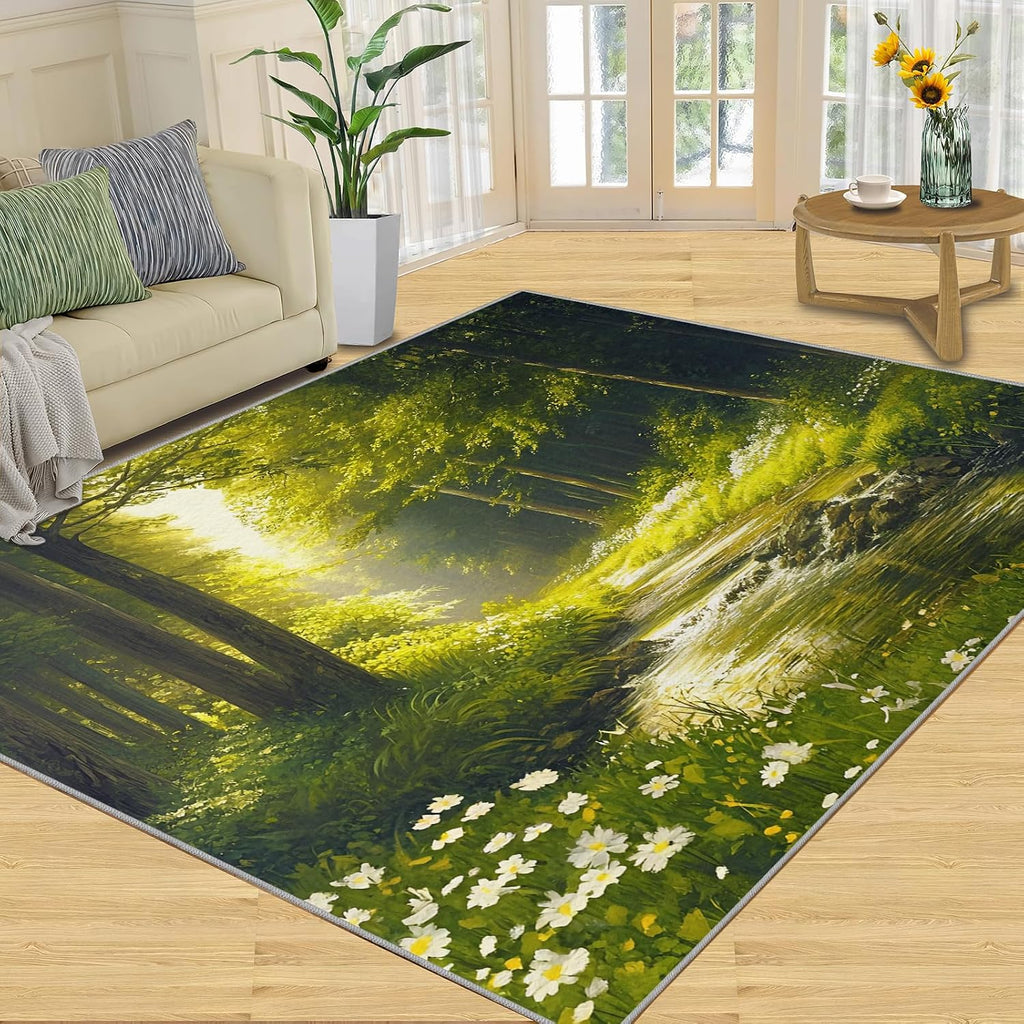 Forest Rug 6x8 - Forest Stream Large Rugs for Living Room, Natural Scenery Carpet Area Rug for Girls Bedroom Kids Room Basement Office Classroom