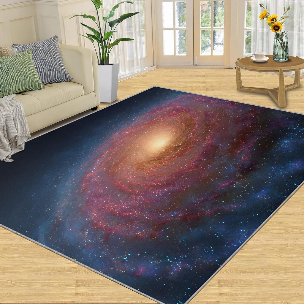 Galaxy Rugs for Bedroom, Milky Way Rug 6x8, Nebula Stars Dining Room Rugs Washable & Non Slip Large Carpet for Home Decor