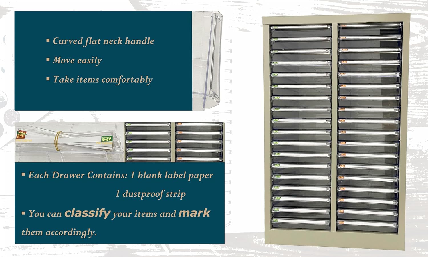 File Cabinet Parts Cabinet Plastic Drawer Storage with 36 Small Clear Transparent Drawers 12.8 * 9.25 * 1.57inch for Documents Makeup Salons Offices Legos Beads Lateral
