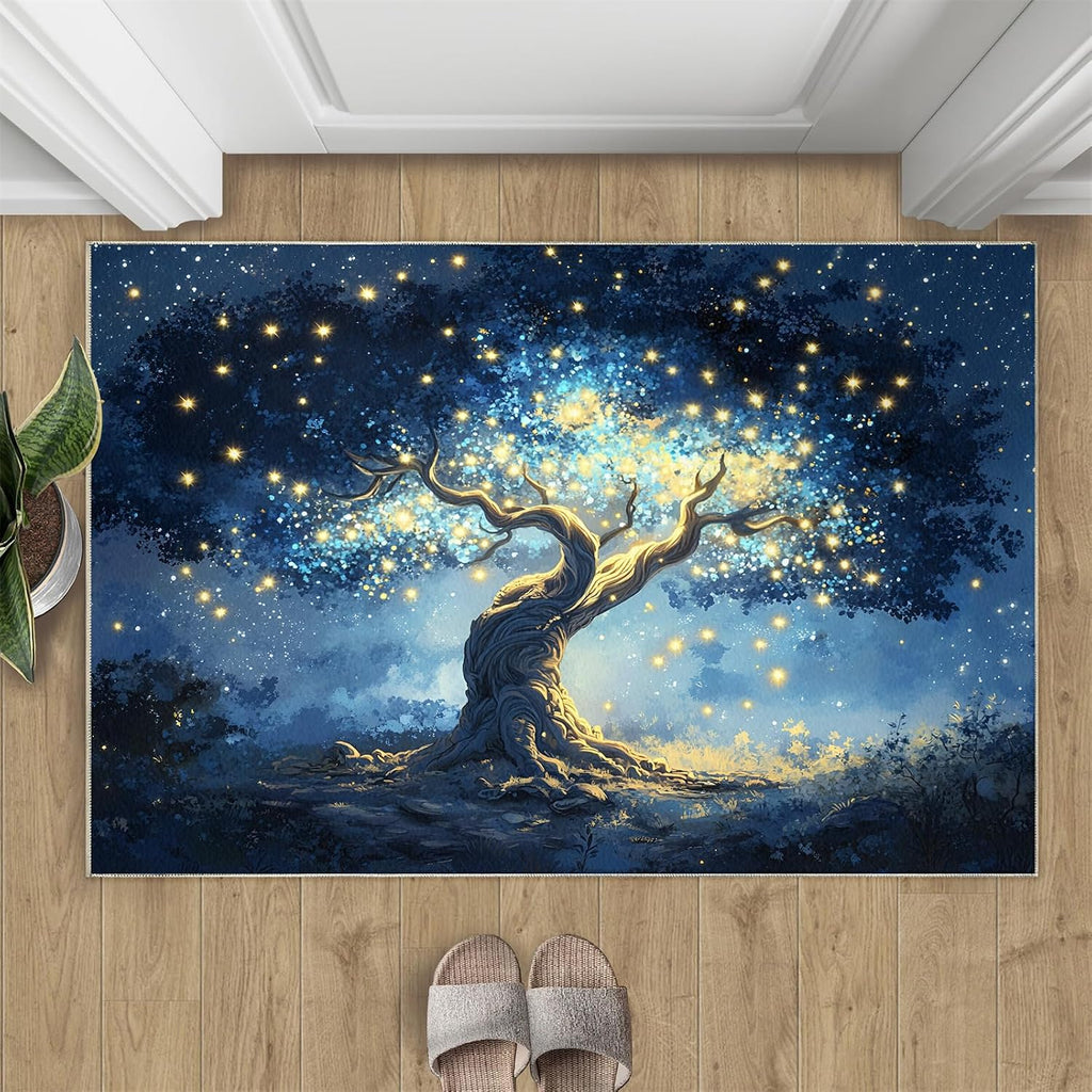 Tree of Life Rugs for Bedroom - 6x8 Area Rug - Starry Sky Tree Rugs for Living Room, Dreamy Starry Sky Rug, Non-Slip Washable Home Decor Carpet