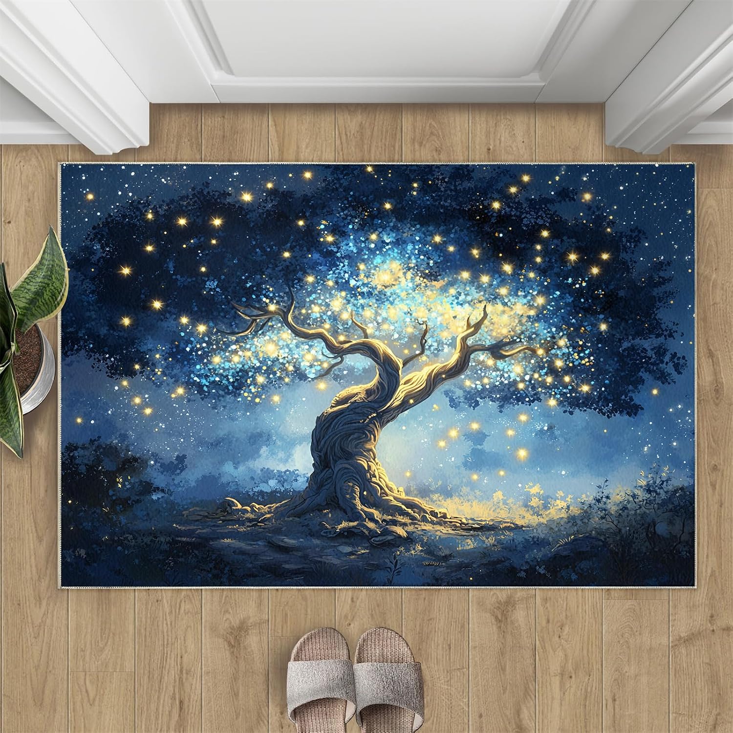 Tree of Life Rugs for Bedroom - 6x8 Area Rug - Starry Sky Tree Rugs for Living Room, Dreamy Starry Sky Rug, Non-Slip Washable Home Decor Carpet