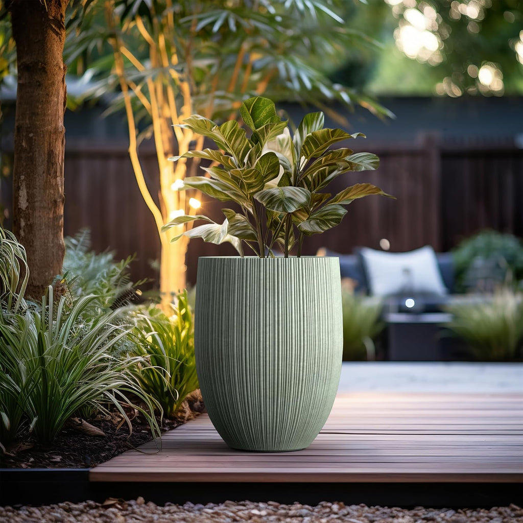 Kante 21.6 Inch Tall Concrete Planter, Large Indoor Outdoor Plant Pot with Drainage, Fluted Mint Green Finish with Painted Interior, Ideal for Porch, Home, Garden, Patio