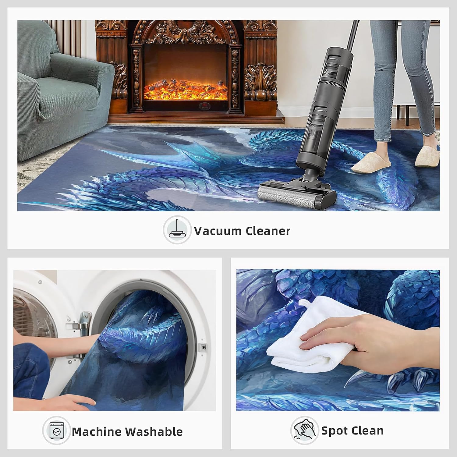 Dragon Rugs for Bedroom - 6x8 Area Rug - Dragon Rugs for Living Room, Animals Rug, Washable Home Decor Carpet