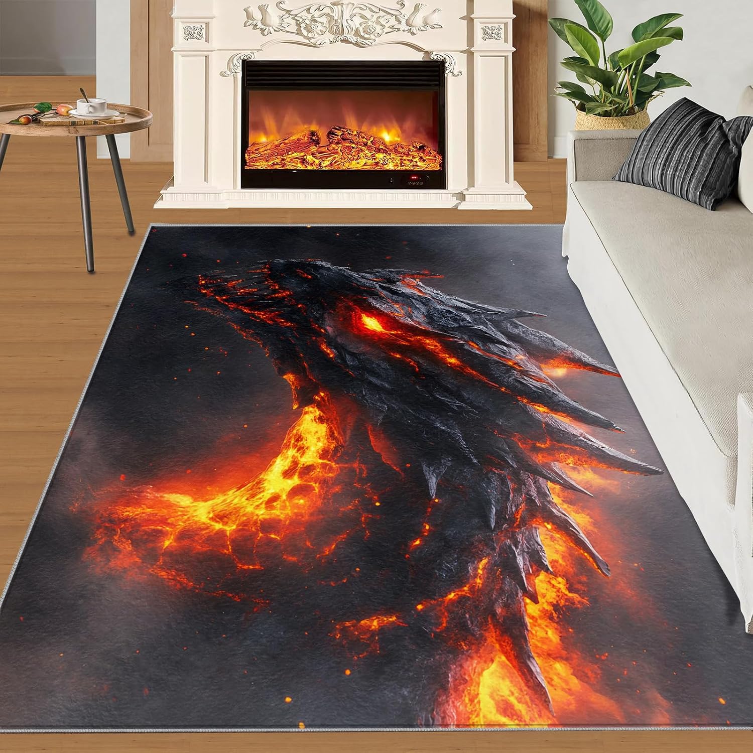 Dragon Rugs for Bedroom, Dragon Rug 6x8, Fantasy Creature Dining Room Rugs Washable & Non Slip Large Carpet for Home Decor