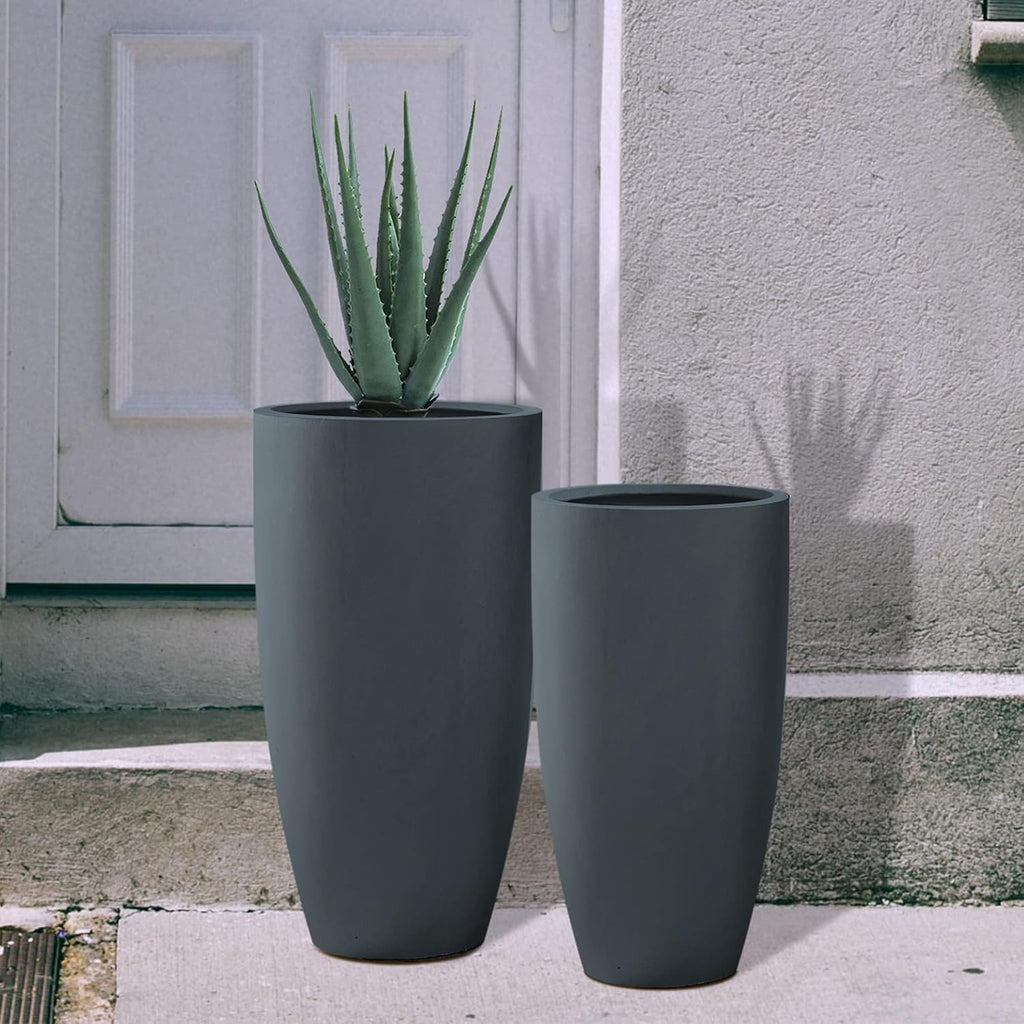 Kante 31.4' and 23.6' H Charcoal Finish Concrete Tall Planters Large Outdoor Indoor Decorative Plant Pots with Drainage Hole and Rubber Plug, Modern Tapered Style for Home and Garden
