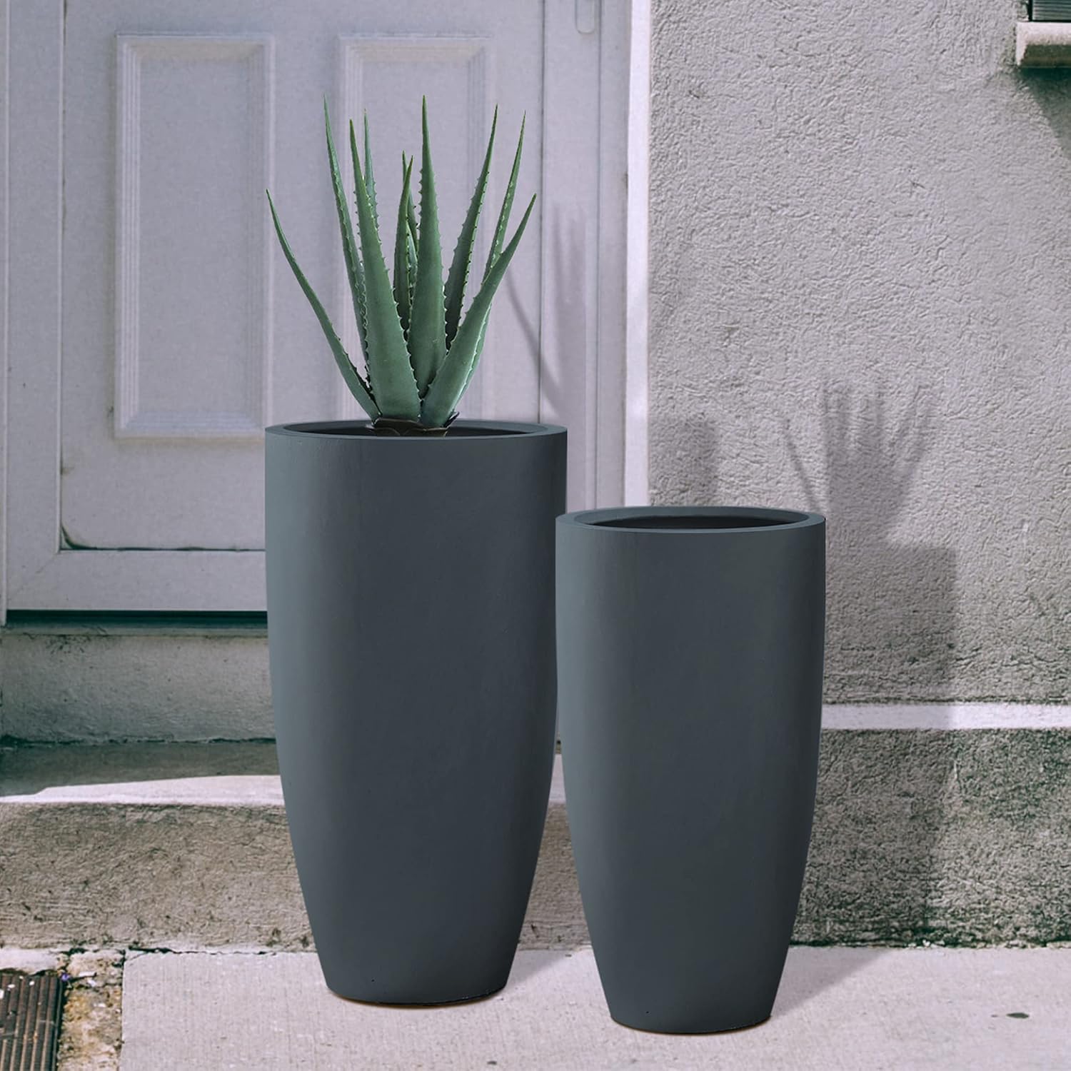 Kante 31.4' and 23.6' H Charcoal Finish Concrete Tall Planters Large Outdoor Indoor Decorative Plant Pots with Drainage Hole and Rubber Plug, Modern Tapered Style for Home and Garden