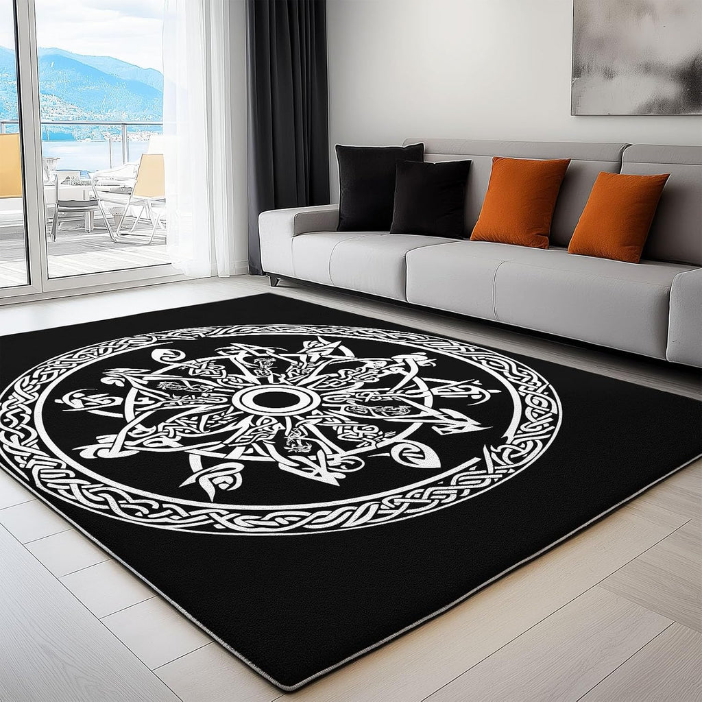 Area Rug 6x9 ft Washable Living Room Rug, Golden Tree of Life Wolf Guitar Soft Indoor Non Slip Low Pile Large Area Rug, Carpet for Bedroom, Bedside, Kids Room, Office, Dining Room