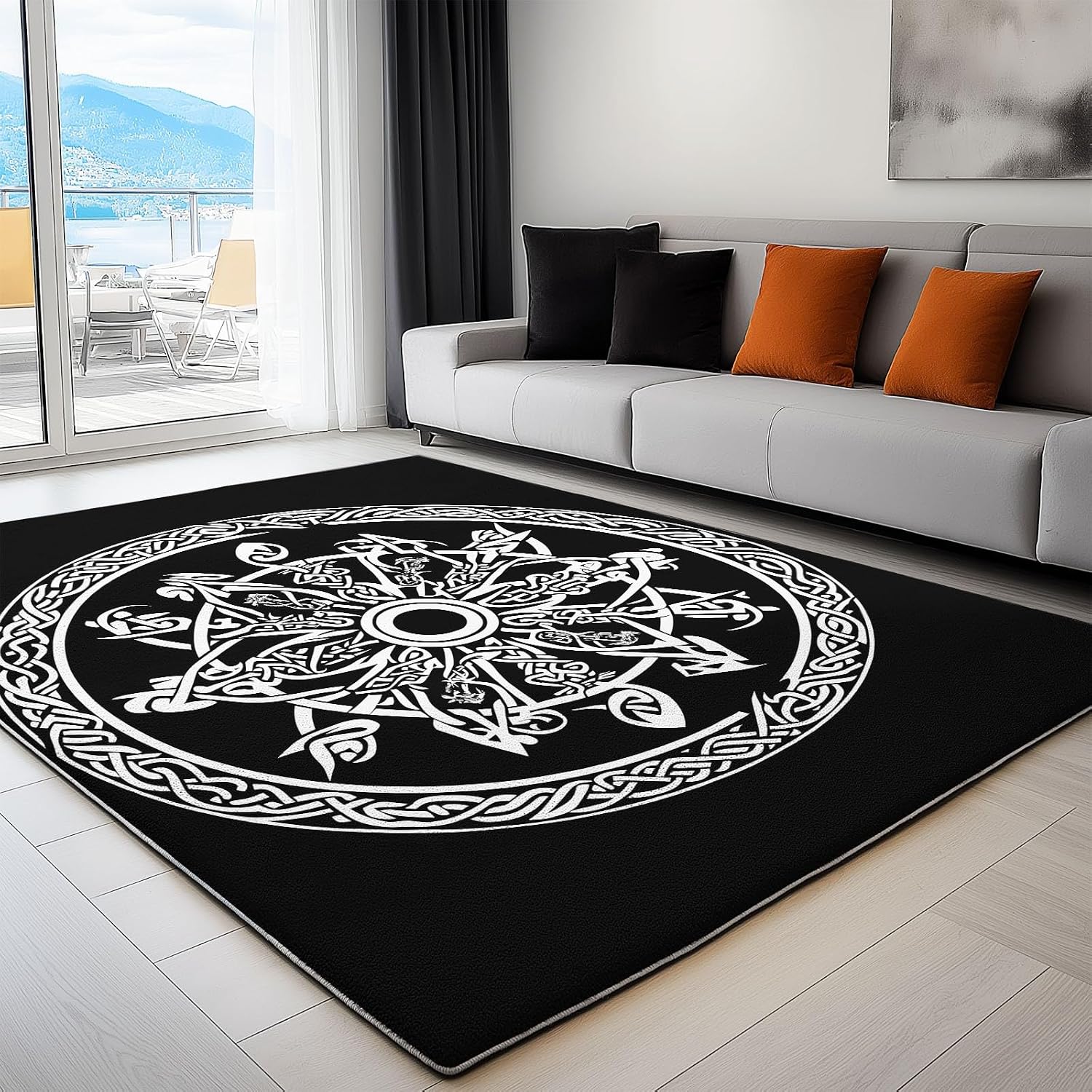 Rugs for Living Room 5x7 ft Area Rugs Golden Tree of Life Wolf Guitar Machine Washable Rug Soft Carpet Low Pile Non Slip Large Rugs for Bedroom Nursery Office Dining Room Home Deco