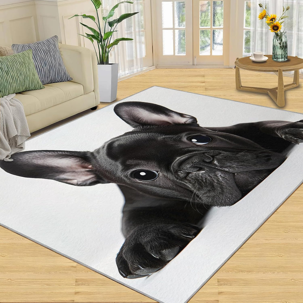French Bulldog Rugs for Bedroom, Bulldog Puppy Rug 6x8, Cute Dog Portrait Dining Room Rugs Washable & Non Slip Large Carpet for Home Decor