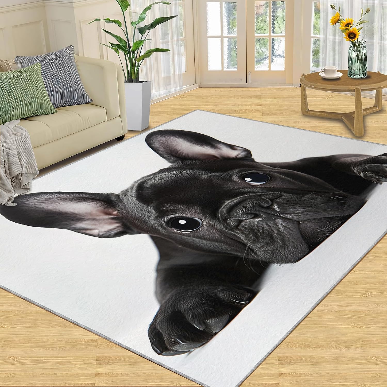 French Bulldog Rugs for Bedroom, Bulldog Puppy Rug 6x8, Cute Dog Portrait Dining Room Rugs Washable & Non Slip Large Carpet for Home Decor