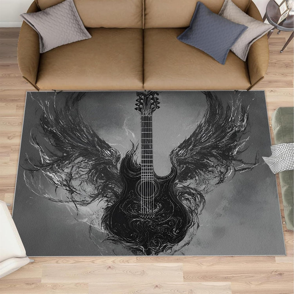 Guitar Rug & Home Decor - Gothic Rugs for Bedroom, Boys Cool Washable Rugs for Living Room, Musical Carpet, Non Slip Indoor Guitar Area Rug & Boys Room Decor 5x8 ft