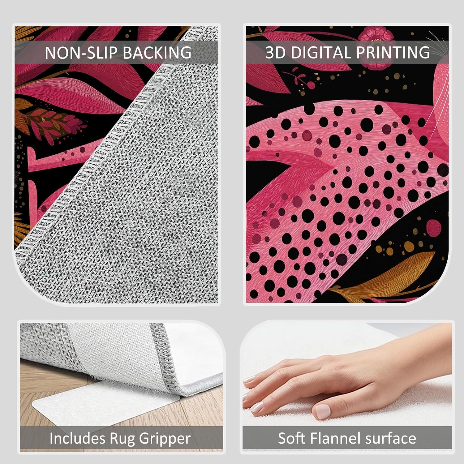 Cartoon Animal Leopard Print Area Rug 5 x 7 ft Washable, Pink Non-Slip Floor Mat - Soft Low-Plie Faux Wool Carpet for Bedroom Living Room Kitchen Entryway Pet Friendly Rug