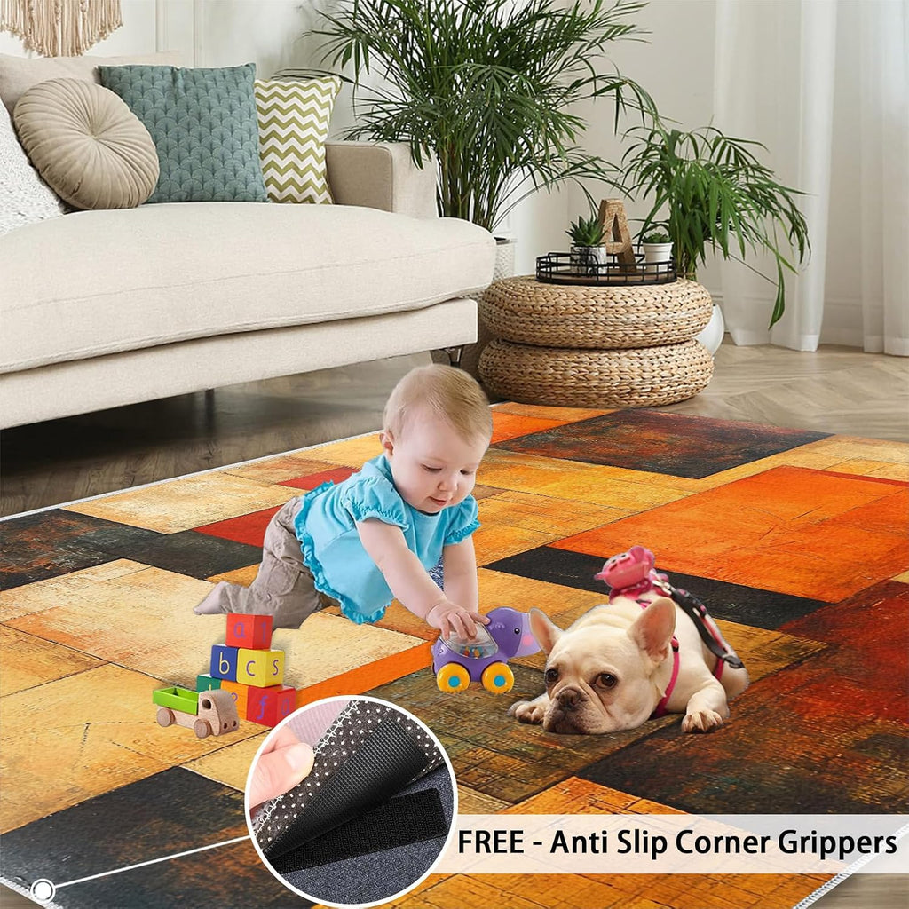 6x8 Abstraction Blocks Classroom Rugs - Retro Geometric Playroom Rug, Modern Art Carpet Area Rug for Girls Bedroom Kids Room Basement Office Classroom