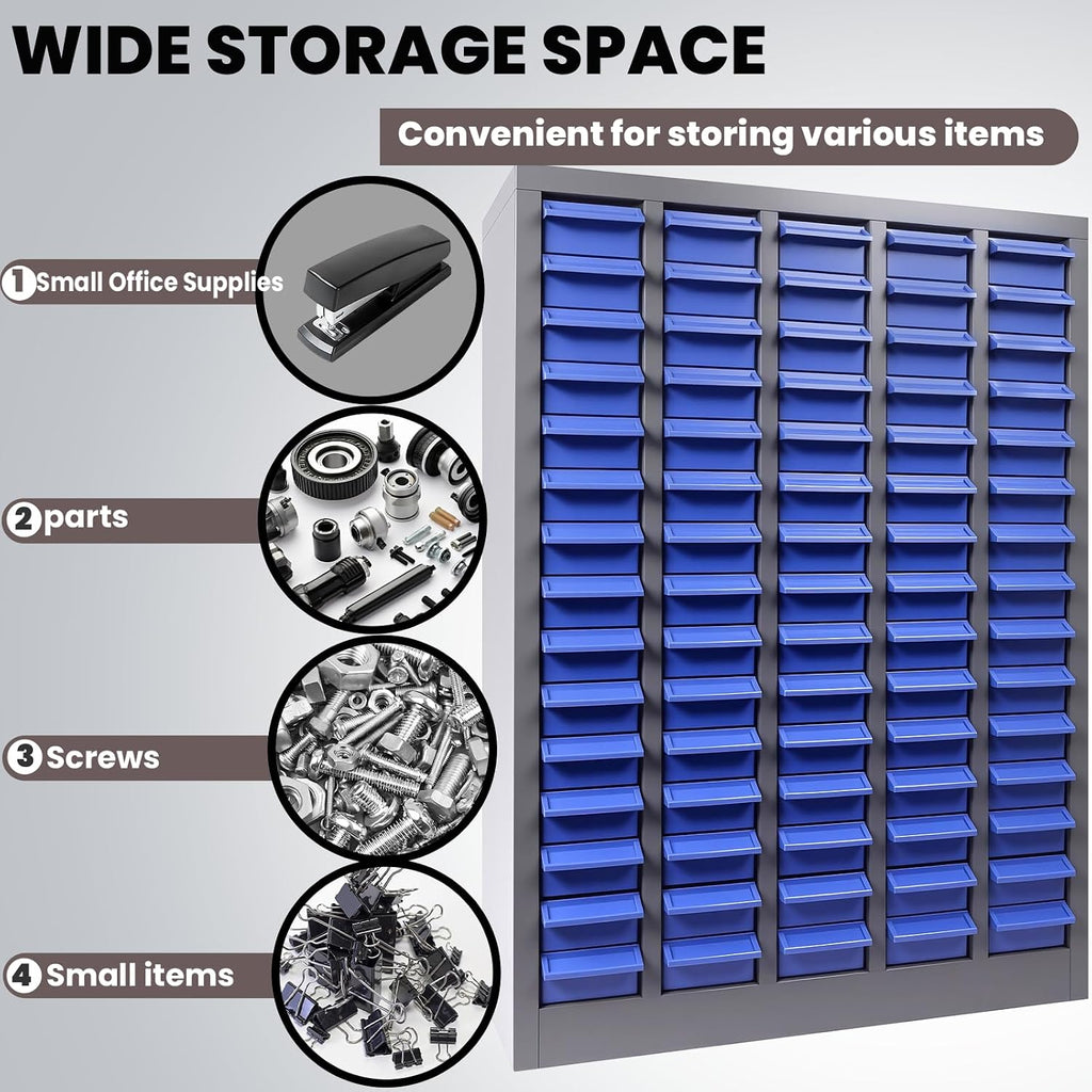 Vohala 100 Drawers Bolt and Nut Organizer Tool Storage Cabinet 26x9x46in, Rust-Resistant Parts Cabinet with Labels and Dividers for Hardware Storage in Workshop