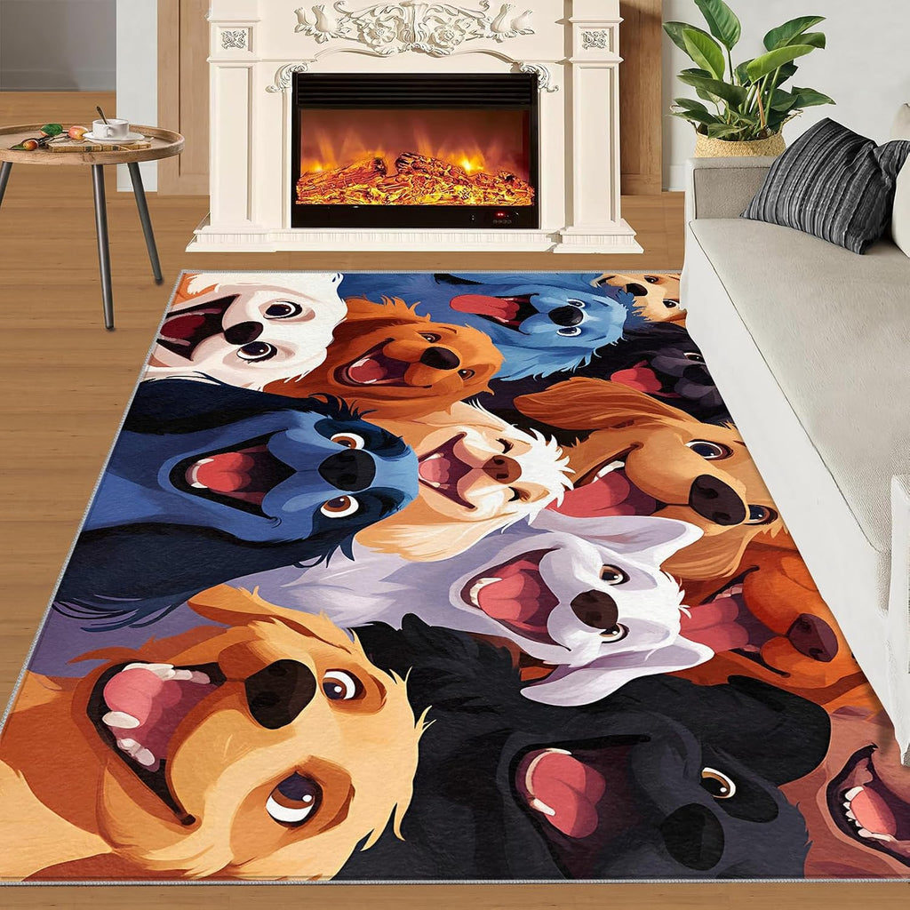 Cartoon Rugs for Bedroom, Dog Print Area Rug, Animal Prints Rugs for Living Room, 6x8 Washable Rug Non Slip & Low Pile, Indoor Carpet & Home Decor