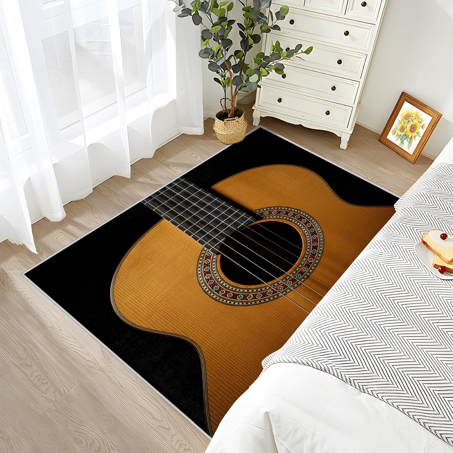 Guitar Rugs 6x8-5x6 Rug, Music Themed Living Room Rugs, Retro Guitar Bedroom Rug, Vintage Musical Carpet, Girls Boys Music Lover Home Decor & Gifts