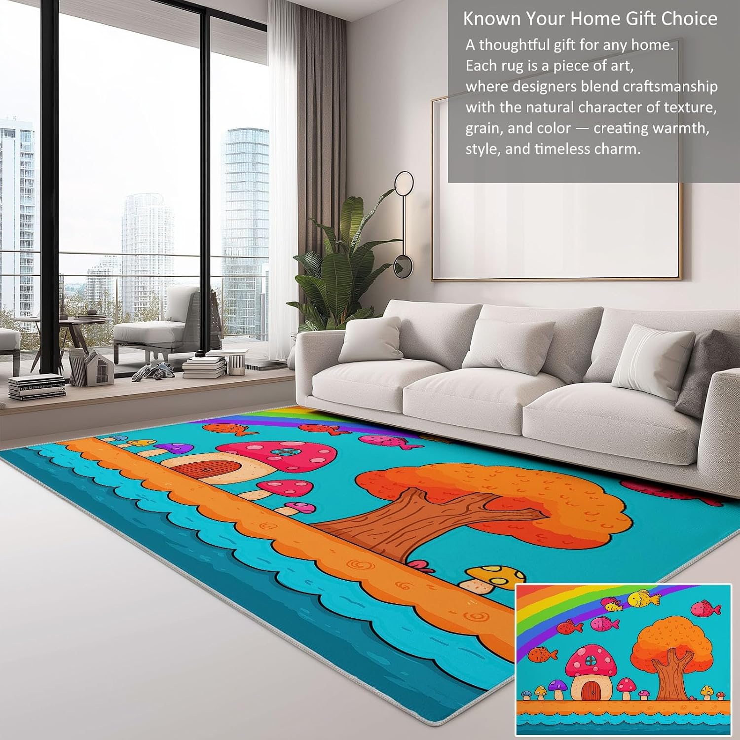 Soft Cartoon Carpet for Bedroom Living Room Non-Slip Rugs 5' x 7', Fluffy Indoor Washable Ocean Animals Fish Rainbow Carpet for Kids Boys Girls Dorm Nursery Room Home Decor