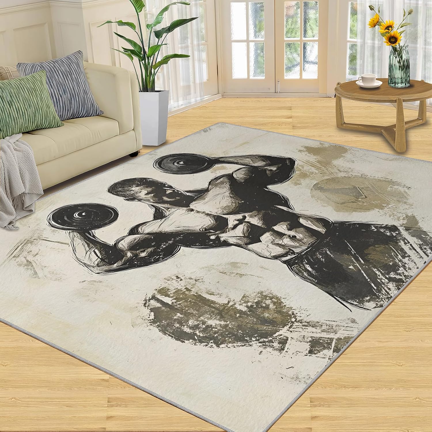 6x8 Fitness Theme Area Rug - Gym Large Rugs for Living Room, Sports Theme Carpet Area Rug for Girls Bedroom Kids Room Basement Office Classroom