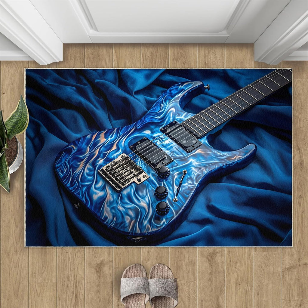 Guitar Rug 8x10-8x10 Rug, Music Area Rugs for Living Room Bedroom, Modern Area Rugs, Kids Washable Carpet, Musical Instrument Carpet, Guitar Home Decor & Gifts