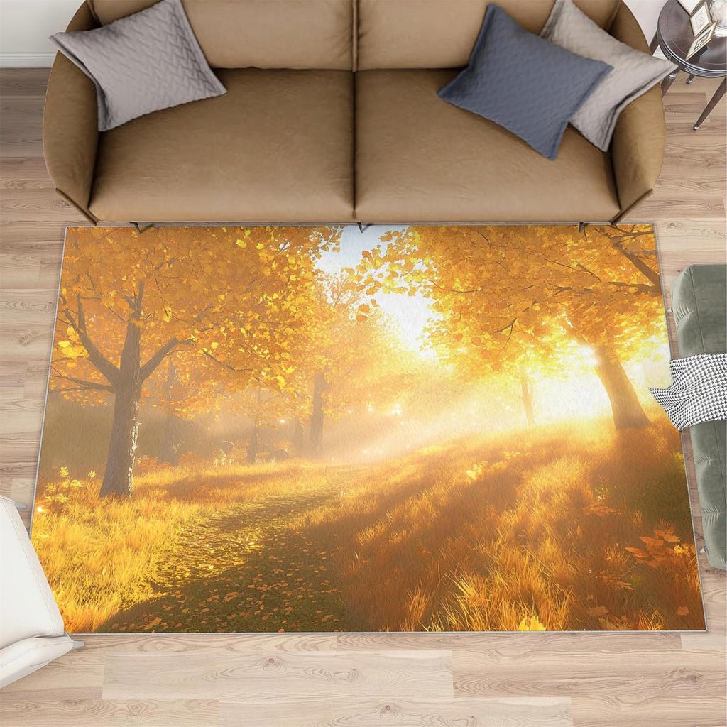 Autumn Forest Area Rug Large - 6x8 Rug, Fall Leaves Rugs for Living Room, Fall Carpet, Maple Leaves Washable Area Rugs for Bedroom, Natural Scenery Carpet, Forest Home Decor