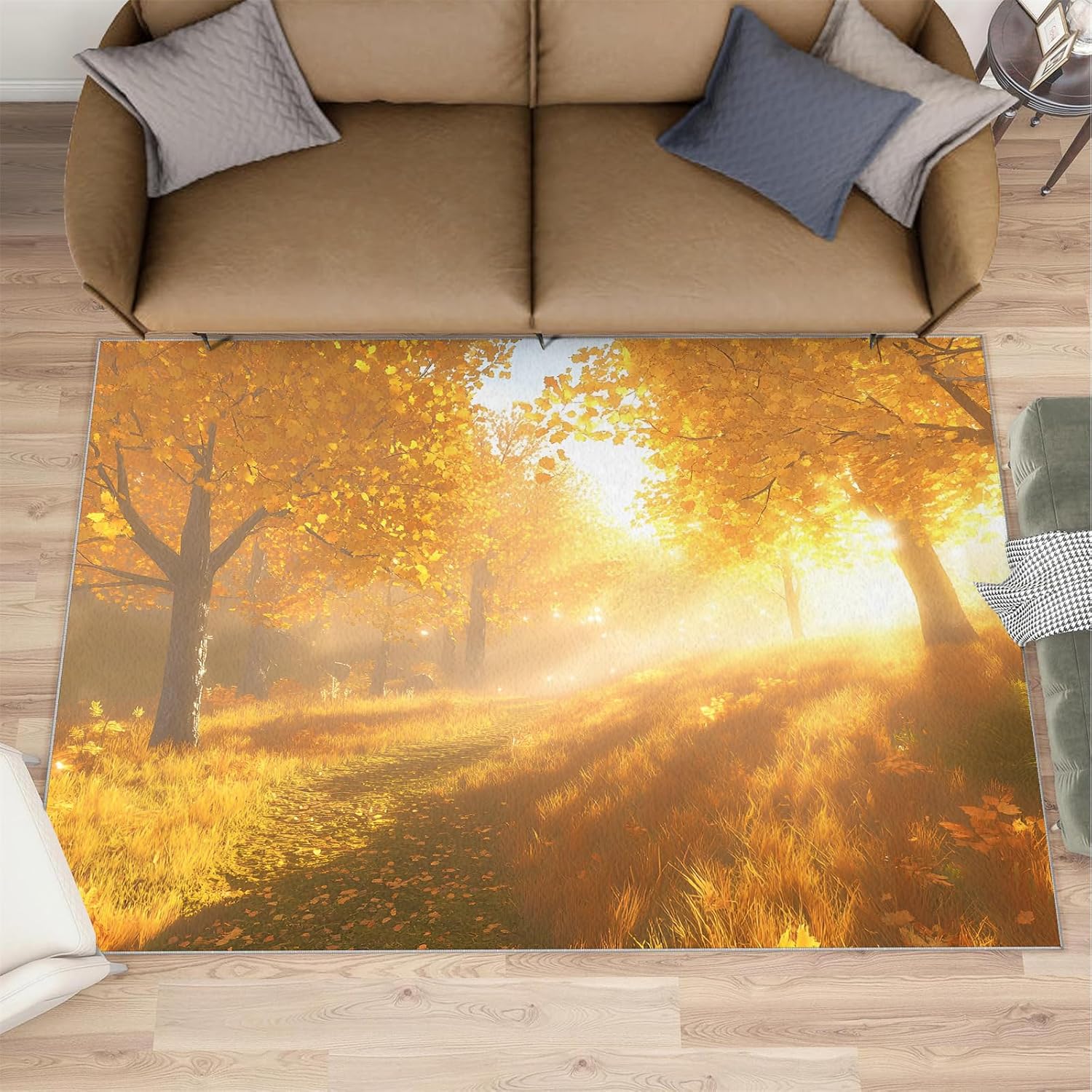 Autumn Forest Area Rug Large - 6x8 Rug, Fall Leaves Rugs for Living Room, Fall Carpet, Maple Leaves Washable Area Rugs for Bedroom, Natural Scenery Carpet, Forest Home Decor