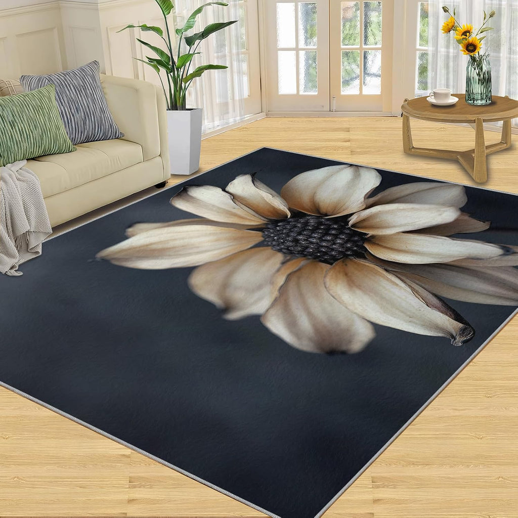 Floral Rug Large - 6x8 Rug, Dahlia Washable Rugs for Living Room, Modern Carpet, Minimalist Non-Slip Area Rugs for Bedroom, Light Luxury Carpet, Floral Home Decor