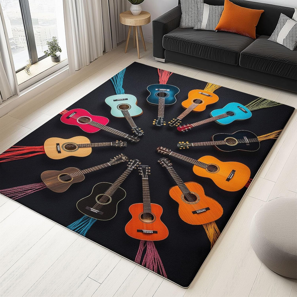 Rugs for Living Room 5x7 ft Area Rugs Music Instrument Guitar Color Machine Washable Rug Soft Carpet Low Pile Non Slip Large Rugs for Bedroom Nursery Office Dining Room Home Deco