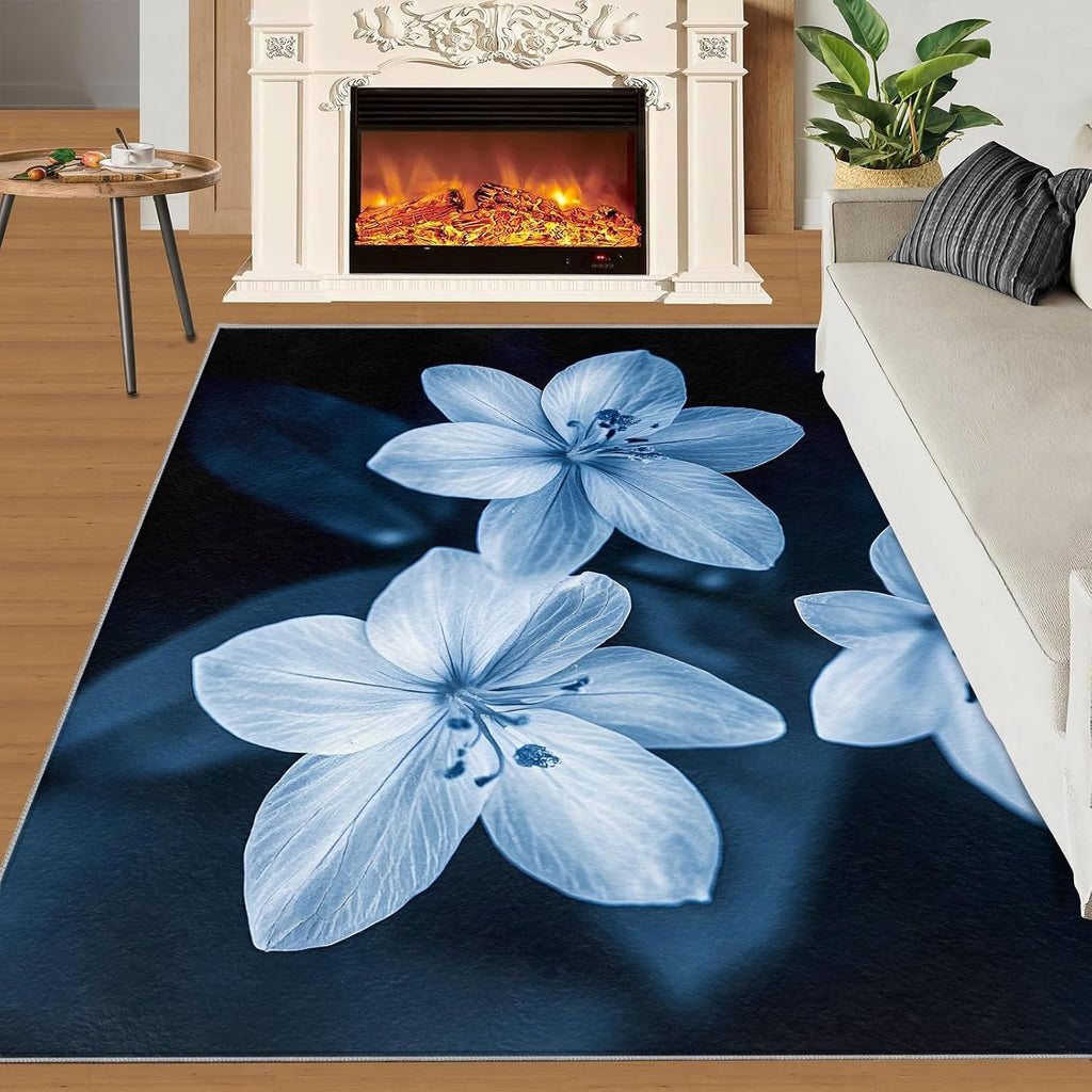 Floral Rugs for Bedroom - 6x8 Rug, Creative Flower Area Rugs for Living Room, Botanical Carpet, Rustic Washable Area Mat, Pastoral Carpet, Floral Home Decor & Gifts