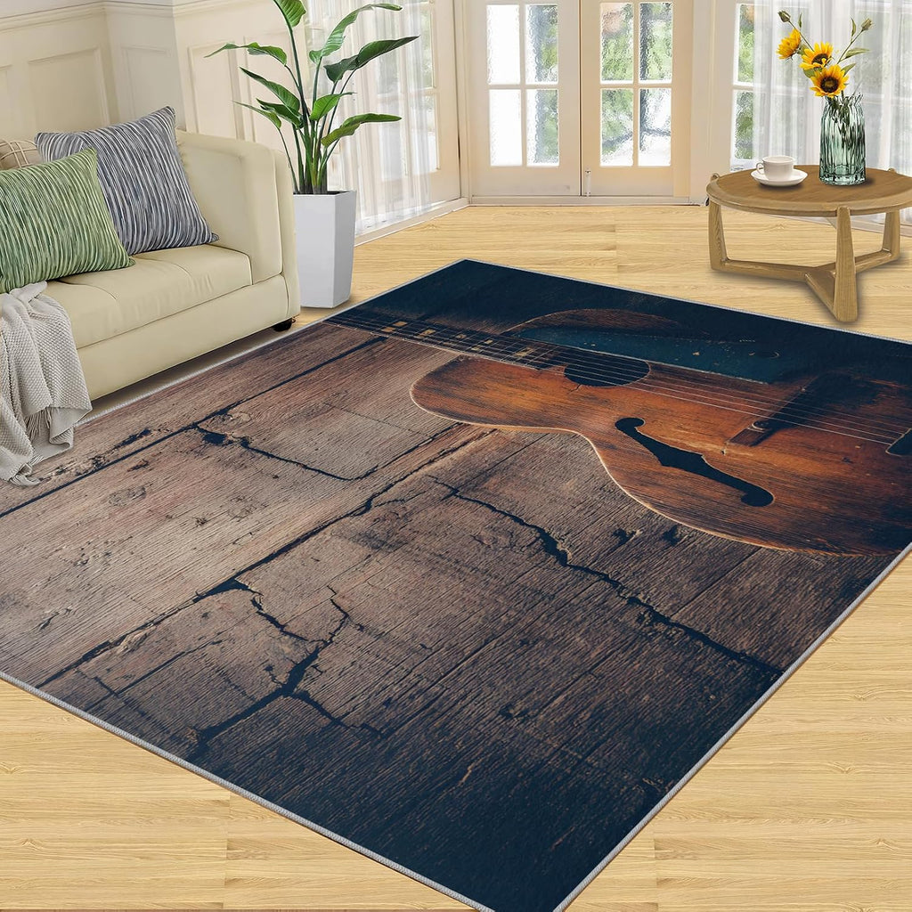Cool Guitar Area Rug - Guitar Kids Rugs - Music Lover Rug for Bedroom, Indoor Machine Washable Carpet for Music Classroom Studio Band 5x7ft