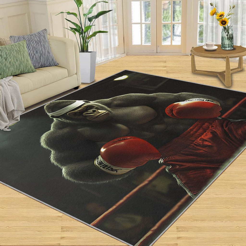 Gorilla Area Rug 6x8 - Boxing Gorilla Large Rugs for Living Room, Boxing Gym Carpet Area Rug for Girls Bedroom Kids Room Basement Office Classroom