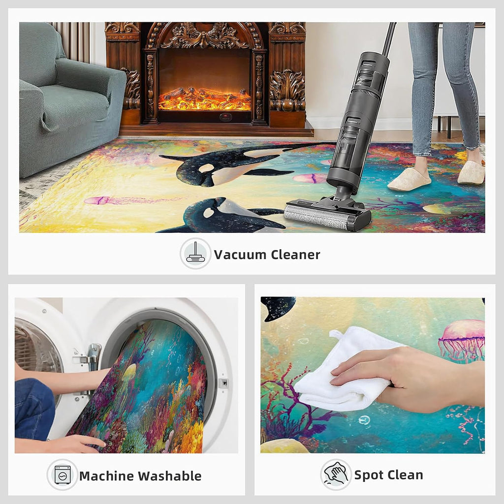 Dolphin Area Rug 6x8, Ocean Shengw Rugs for Living Room, Dolphin Rug for Bedroom, Machine Washable Rugs for Kitchen Dining, Home Decor Carpet