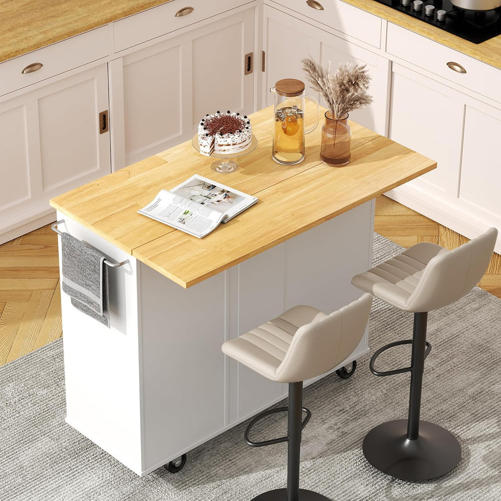 JY QAQA 40' Kitchen Island Cart Furniture cart on Wheels Rolling Portable Dining Room Serving Utility Carts Mobile Movable with Drawers Cabinet,White