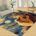 Starry Sky Cat Area Rug, Guitar Music Cat Rugs for Boys Room, Non Slip Kids Rug for Living Room Bedroom Study Office Decor Floor Mat 8x10