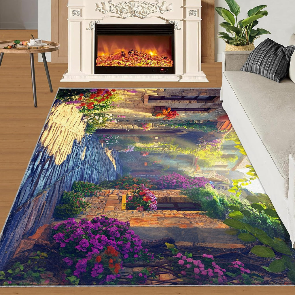 Italy Rugs for Living Room 6x8 Rug, European Town Area Rug, Natural Scenery Rugs, Large Machine Washable Rug, Non-Slip Floor Carpet for Bedroom Kids Room Home Decor