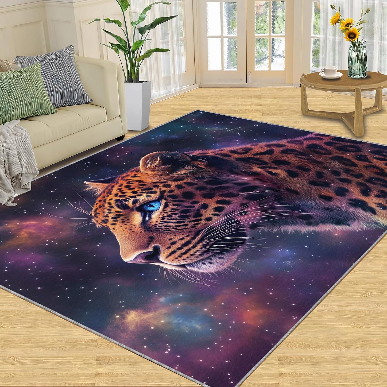 Cheetah Rug 6x8, Starry Sky Rugs for Living Room, Animal Rugs for Bedroom, Non Slip Washable Area Rug, Low Pile Carpet for Hardwood Floors