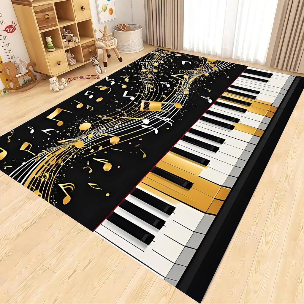Piano Area Rug, 6x8ft Black and White Piano Sheet Music Art Indoor Carpet, Decorative Carpet Non-Slip Large Area Easy to Clean, Suitable for Living Room Bedroom Game Room Area Rug Mat
