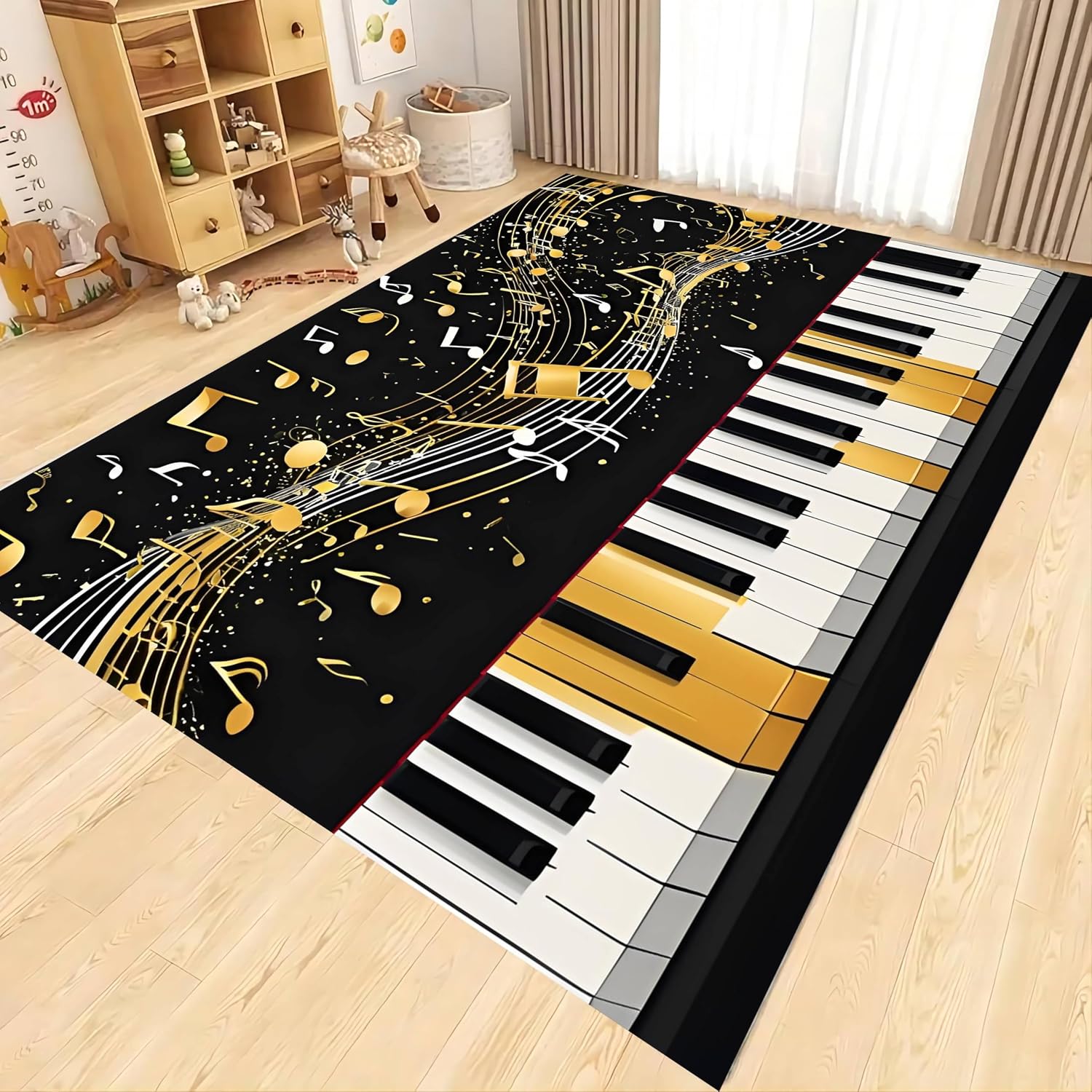 Piano Area Rug, 6x8ft Black and White Piano Sheet Music Art Indoor Carpet, Decorative Carpet Non-Slip Large Area Easy to Clean, Suitable for Living Room Bedroom Game Room Area Rug Mat
