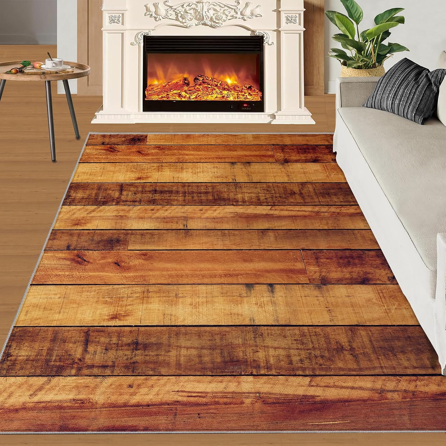 Modern Stylish Wood Grain Area Rug, Farm Plank Wood Grain Rugs for Living Room, Indoor Non-Slip Kids Rugs, Machine Washable Breathable Durable Carpet for Front Entrance Floor Decor,6 x 8ft